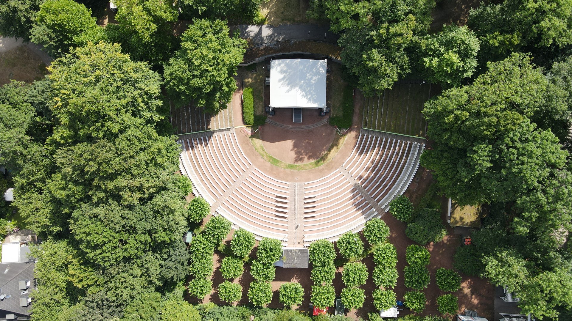 View from above to the empty rows of the Freilichtbühne Wattenscheid